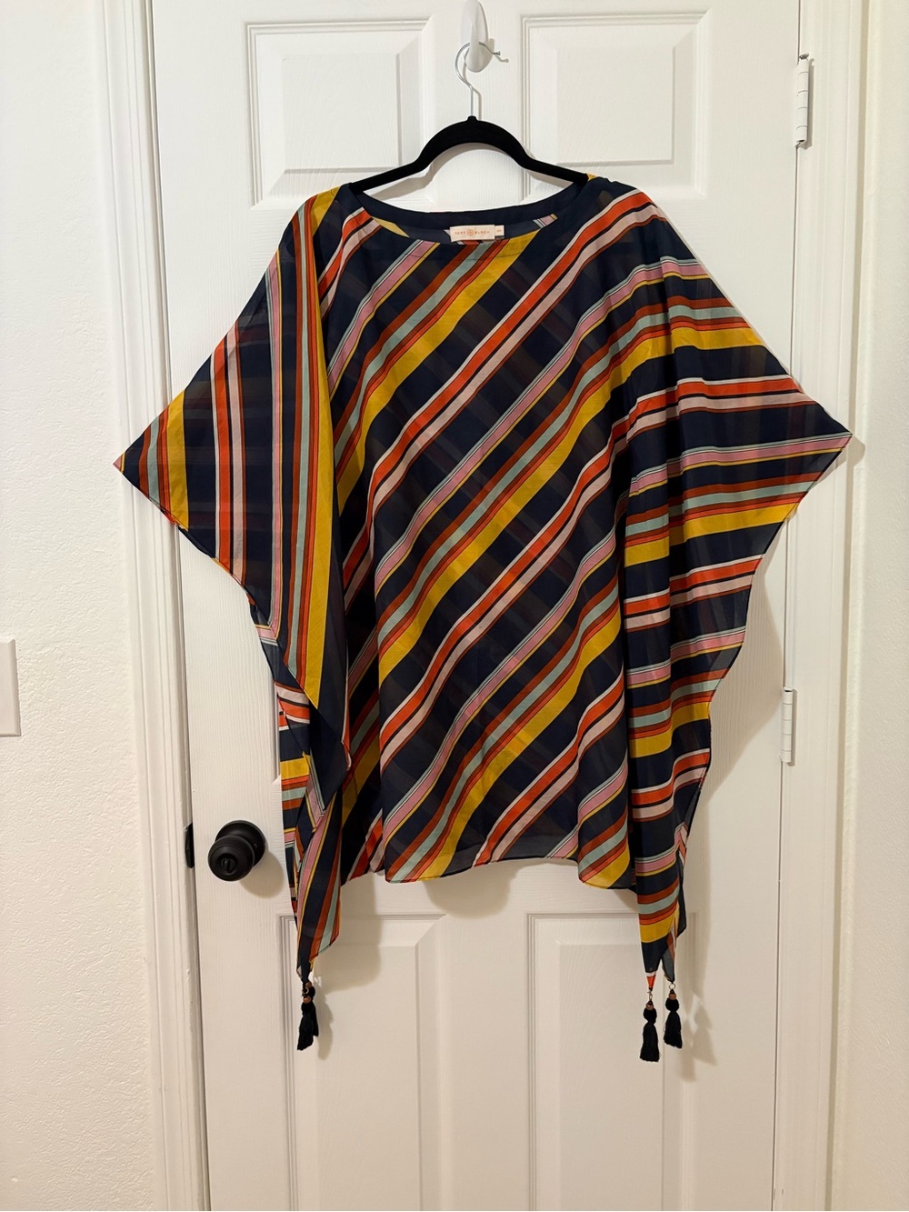 Tory Burch Navy/Mustard/Pink Striped Caftan Medium